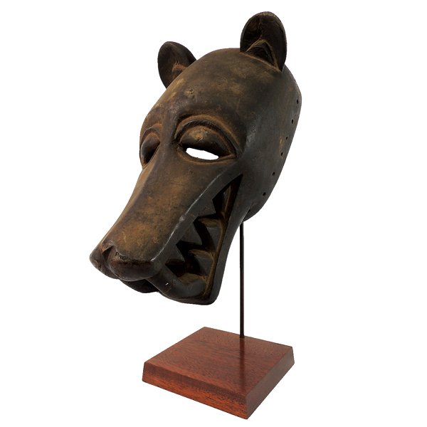 Early 1900's Cultural Animal Tribal Wood Mask: Early 1900's Authentic Cultural Tribal Carved Wood Animal Mask From Angola w/ Square Base - Carved Wood - Dimensions: with Base 28" H SHIPPING - Free shipping. - Actual picture. RETURN AND EXCHANGE PO