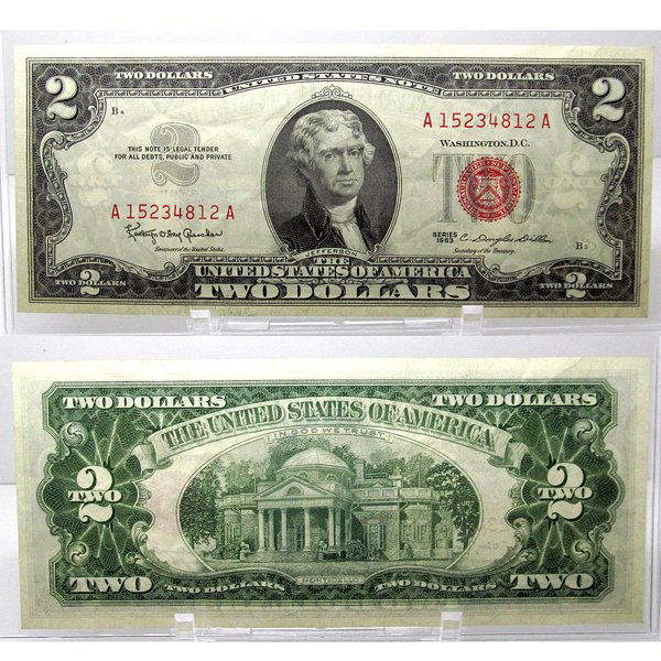 1963 $2 Bill - Red Seal Note - Almost Unc-58 - 812A: 1963 $2 Bill - Red Seal Note - Almost Uncirculated-58 *Free shipping for all domestic orders over $50. **The note pictured is the exact note you will receive. ***More than one item at a time can be ad
