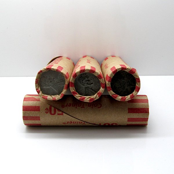4 Rolls of Unsearched Lincoln Steel Wheat Penny: 4x Unsearched Roll of 50 Wheat Steel Pennies - 1943 P,D,S.