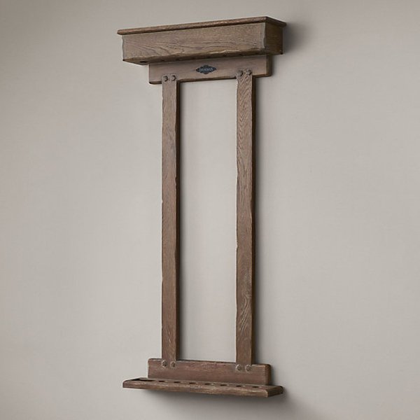 Vintage Brunswick Billiards Stick Cue Wall Rack: Vintage Brunswick Billiards Stick Cue Wall Rack - Solid European white oak and Indonesian mahogany - Finished with a rich almond stain and protective seal - Holds up to 8 cues - Dimensions: 66" H x 32