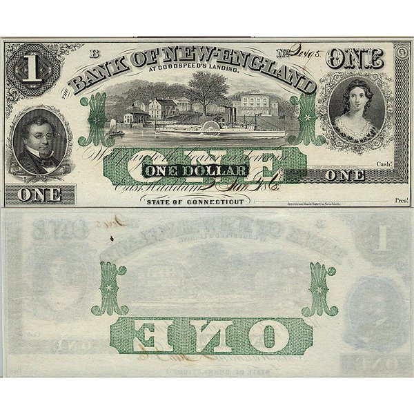 1800 $1 Bank of New England, CT - Choice Uncirculated: 1800 $1 The Citizens Bank of New England, CT - Choice Uncirculated DESCRIPTION: - $1 Obsolete Note - Choice Uncirculated - Photos of products are a representation of the item you will receive and may 