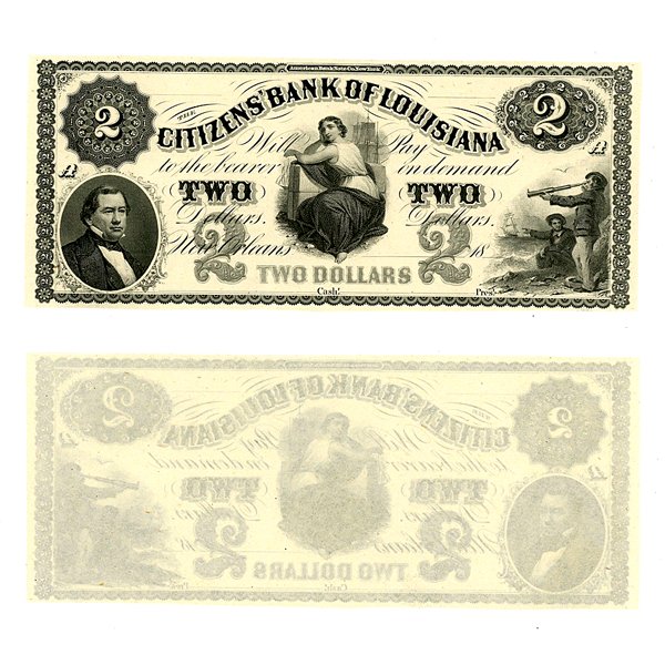 1800 $2 Bank of New Orleans, LA - Choice Uncirculated: 1800 $2 The Citizens Bank of New Orleans, LA - Choice Uncirculated DESCRIPTION: - $2 Obsolete Note - Choice Uncirculated - Photos of products are a representation of the item you will receive and may 