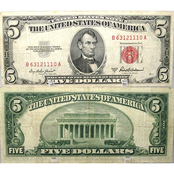 1953 $5 Bill - Red Seal Note - Very Fine - 110A (1 of 1)