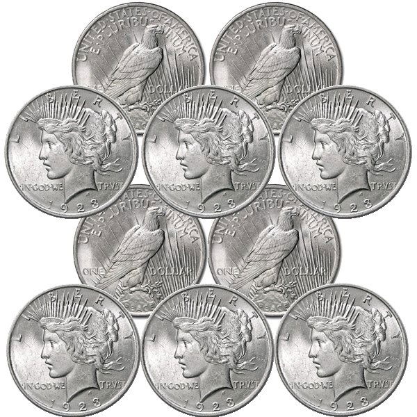 10-Coin Set: Peace Silver Dollars - BU (1 of 1)