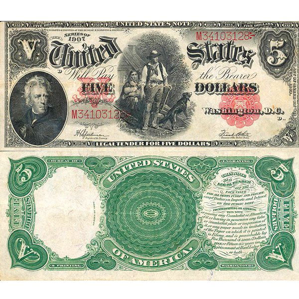 1907 $5 Legal Tender - "Wood Chopper" - Very Fine (1 of 1)