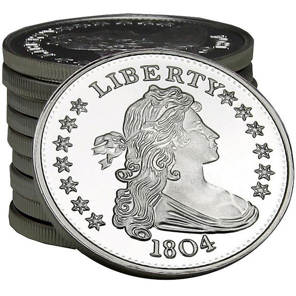 1804 1 Oz Dollar Design Silver Rounds 10pc: 1804 1 Oz Dollar Design Silver Rounds 10pc DESCRIPTION: - 90% Silver - Brilliant Uncirculated - Photos of products are a representation of the item you will receive and may or may not be the actual it