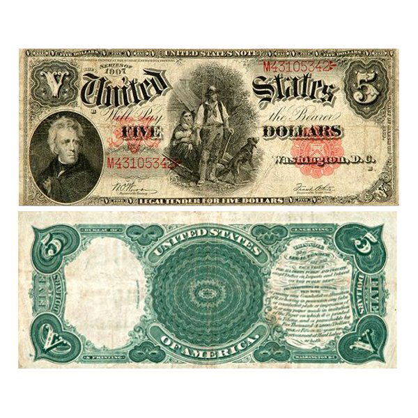1907 $5 Legal Tender - "Wood Chopper" - Fine (1 of 1)
