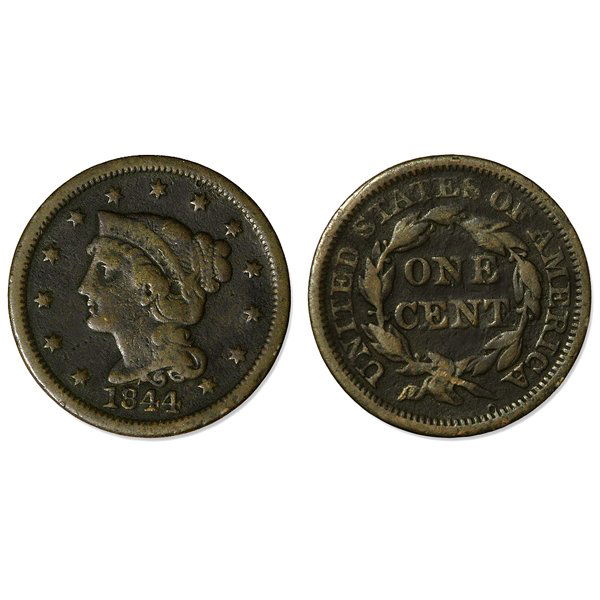 1844 Braided Hair Large Cent - Fine (1 of 1)