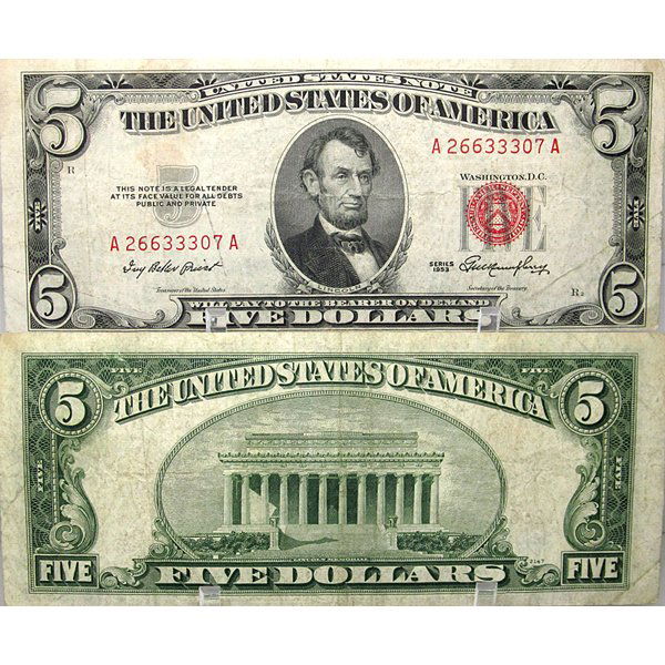 1953 $5 Bill - Red Seal Note - Very Fine - 307A (1 of 1)