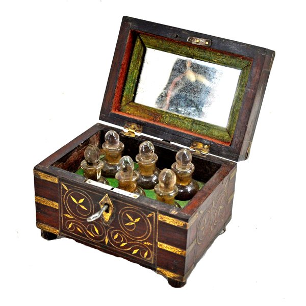 6 Pc set Antique Glass Perfume Bottles w/Box (1 of 2)