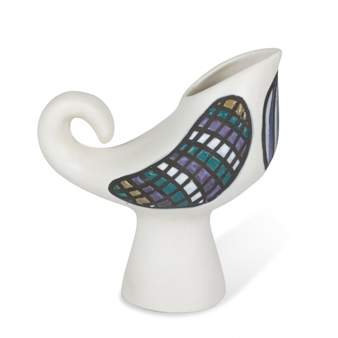 Roger Capron Bird Form Ceramic Pitcher: Ceramic pitcher in the form of an abstract bird, by Roger Capron, Vallauris Studos, French 1950â€™s. Signed to the underside. 4â€d base 9â€h, 9â€w.