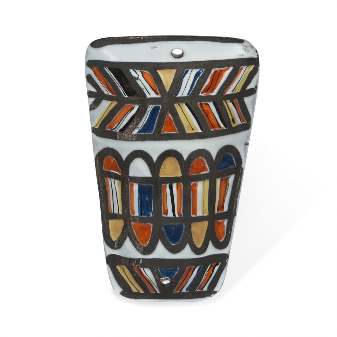 Roger Capron Ceramic Dish: Glazed ceramic footed dish, by Roger Capron, Vallauris, French 1950â€™s. Hole to top to permit hanging from wall. Signed to underside. 7â€w,4.5â€d,2â€h.