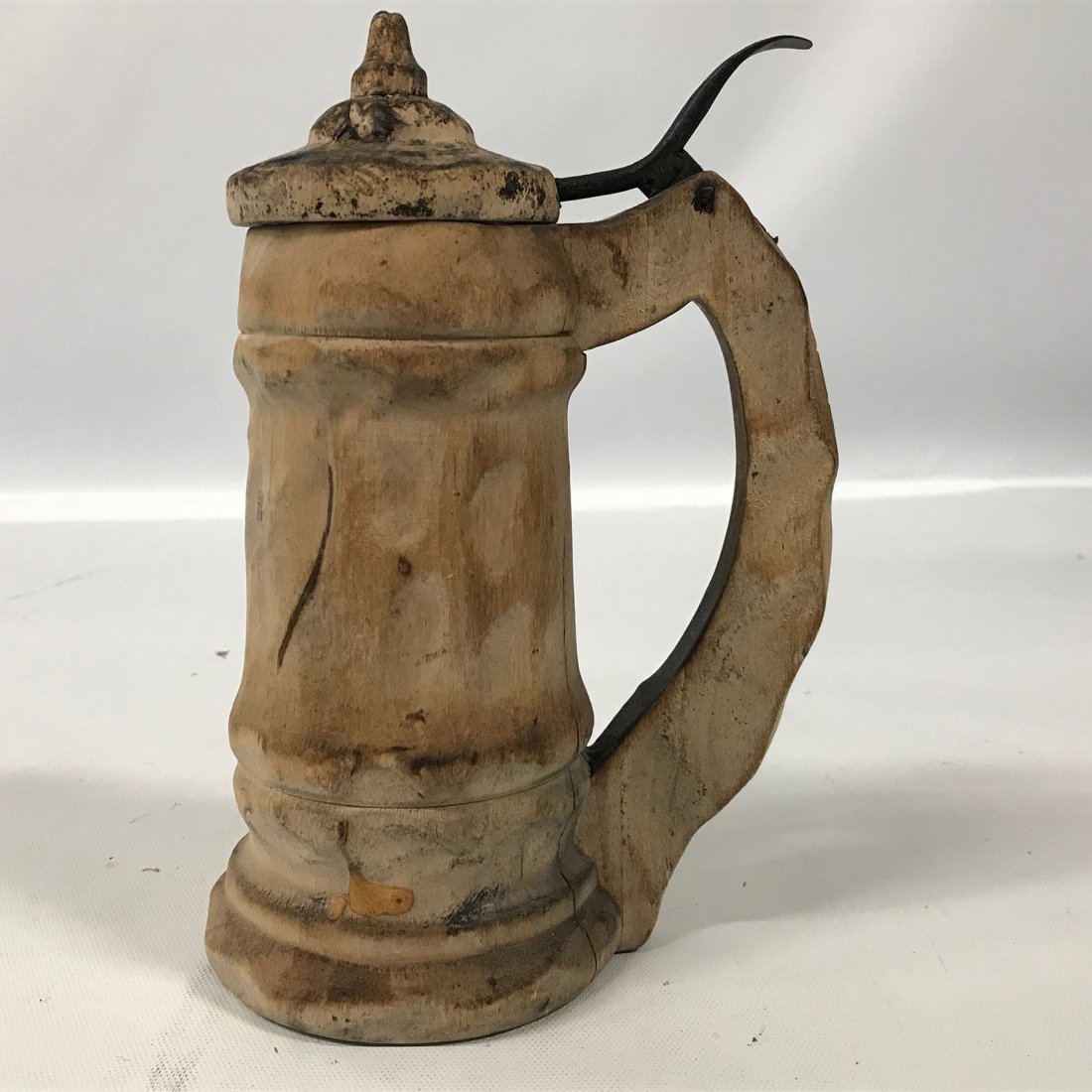 Early hand hewn wooden Stein with lid (1 of 8)