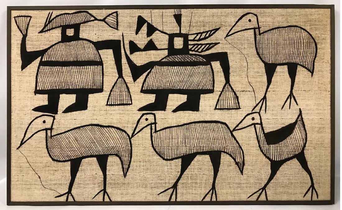 1960s Painted Natural Fiber Woven Wall Hanging (1 of 3)