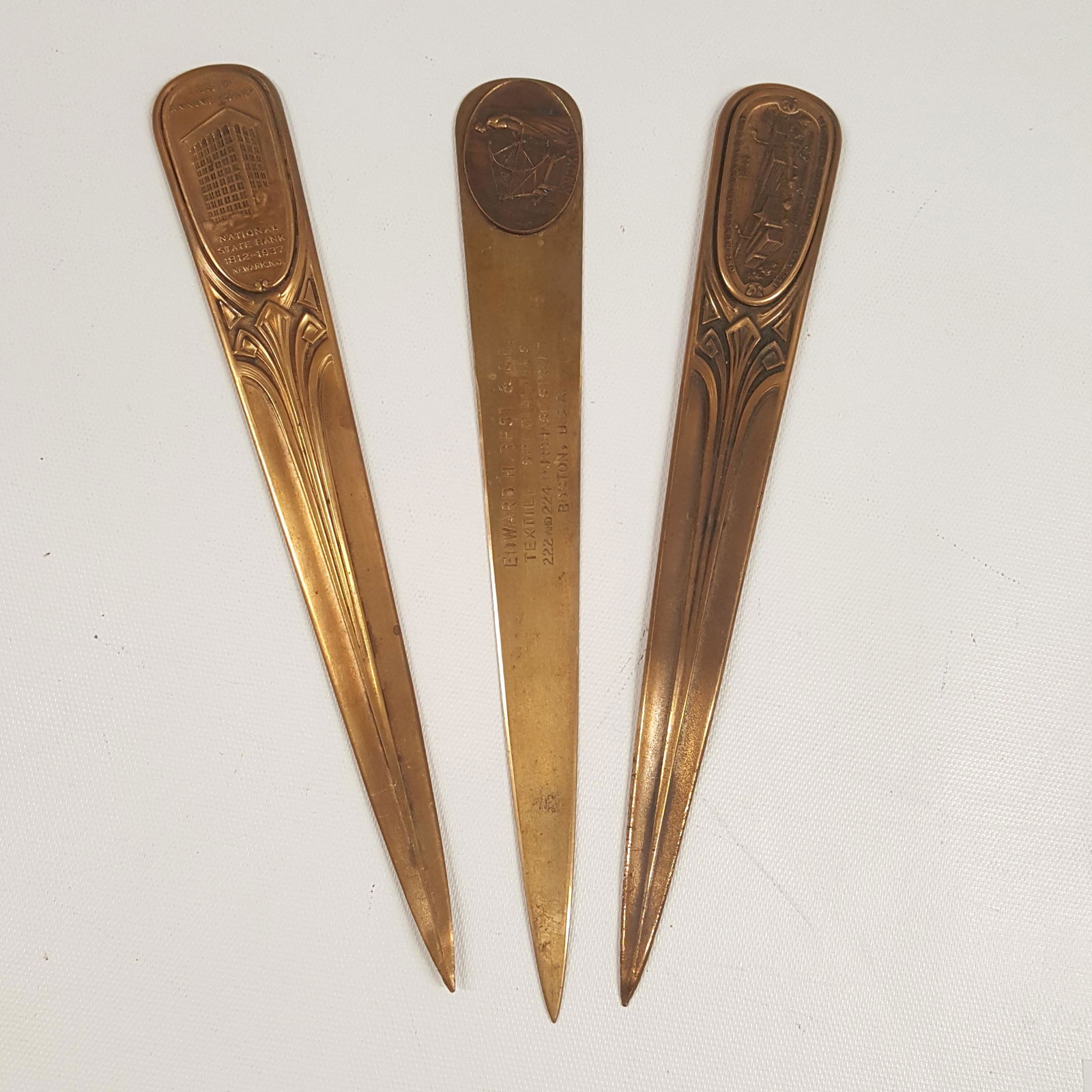 Three BRASS ART NOUVEAU LETTER OPENERS, Bank and (1 of 6)