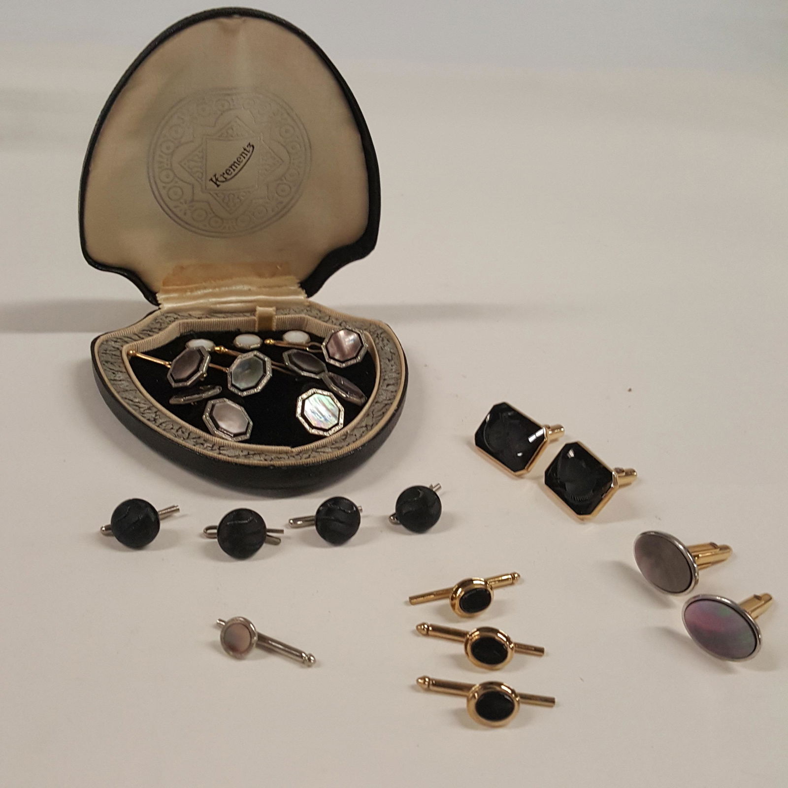 mother of pearl 14K gold cufflinks and buttons (1 of 11)