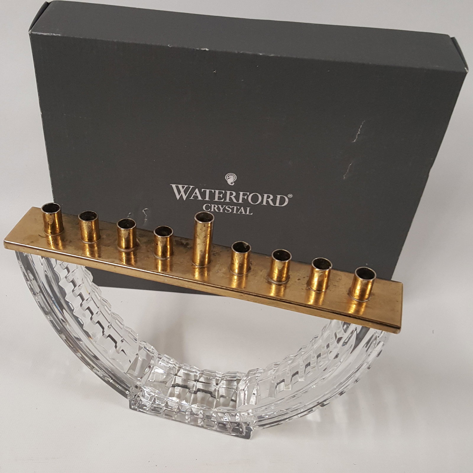 Waterford Crystal Menorah: Waterford Crystal Menorah, corner chip under candle cover