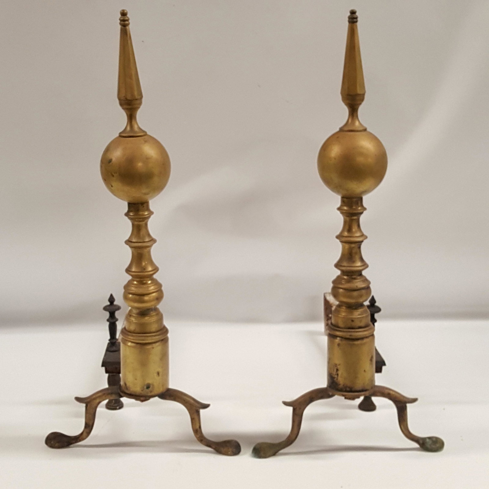 Pair of Antique Brass Andirons: Pair of Antique Brass Andirons