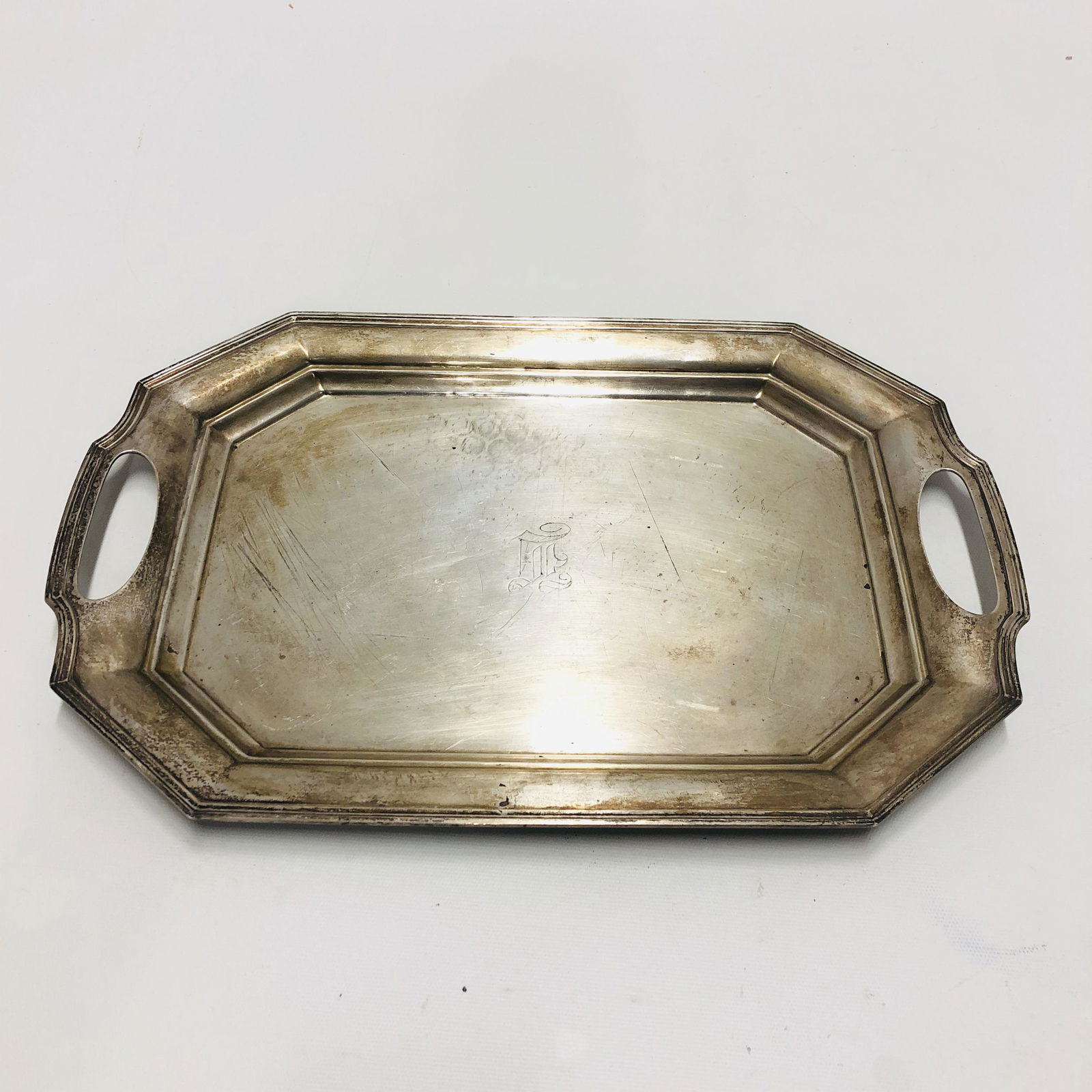 Sterling silver small double handled tray raised rim (1 of 4)