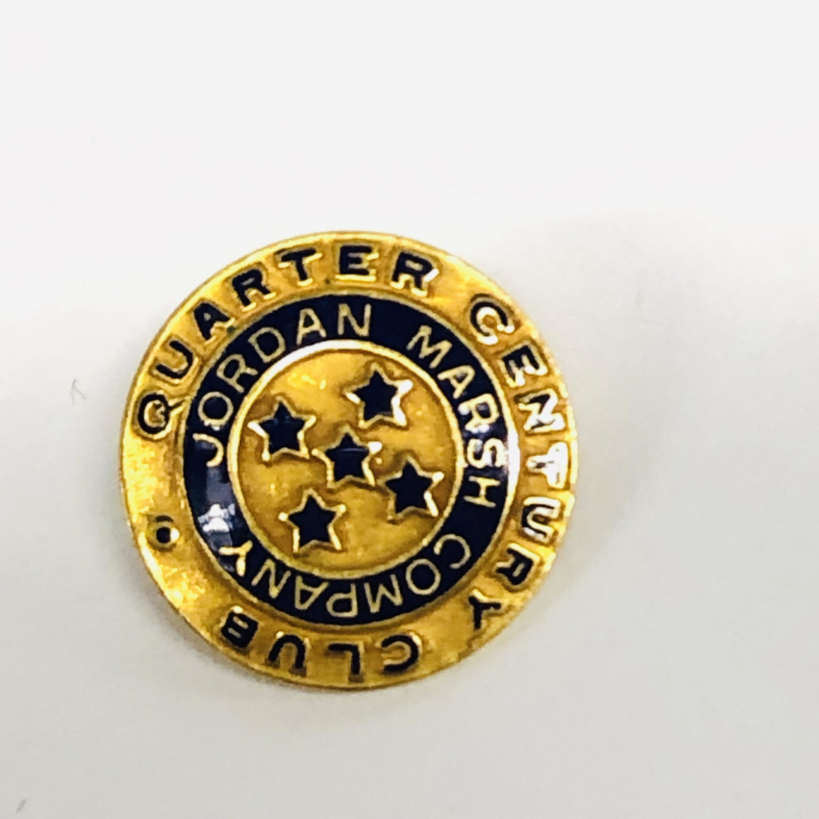 14-karat gold service pin Jordan Marsh company: 14-karat gold round service pin Jordan Marsh company center club marked 14k 2 grams
