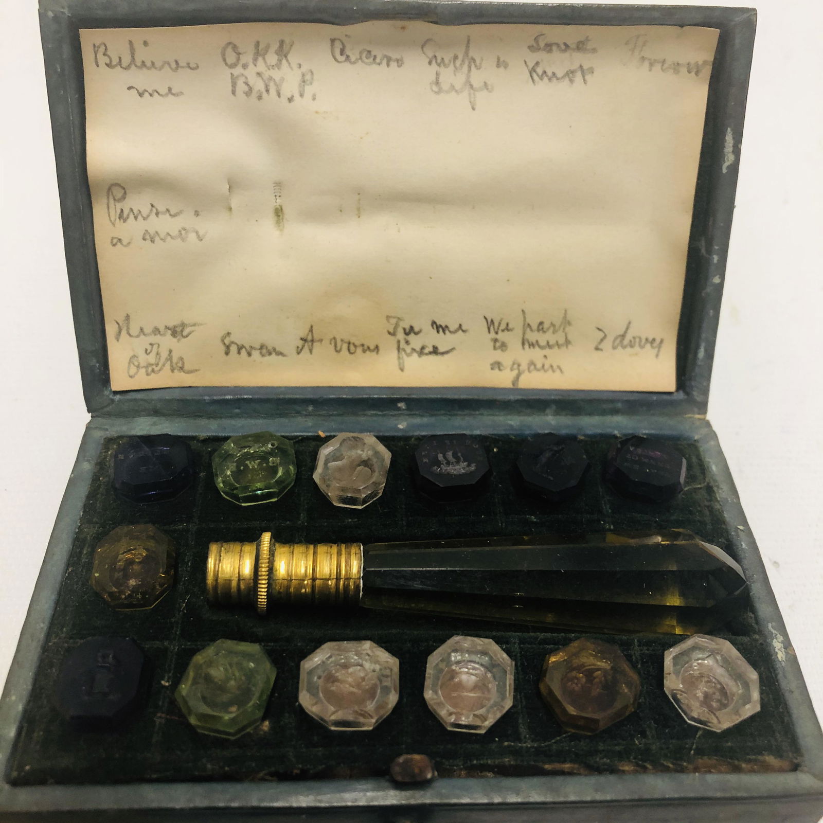 Antique box set carved crystal intaglio seals (1 of 12)