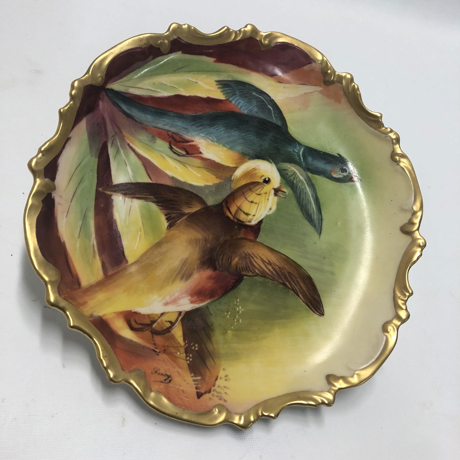 Limoges Two Bird Plaque, artist signed Fancy, LRL (1 of 4)
