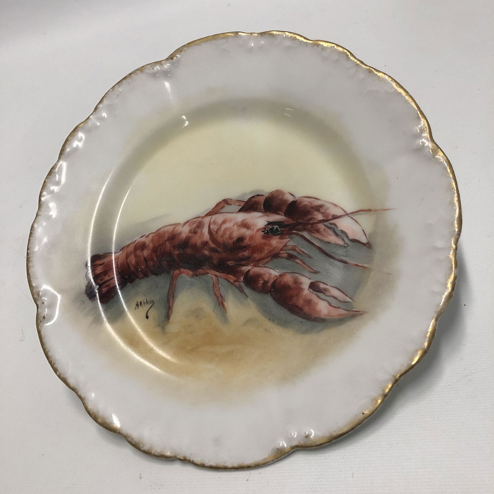 Lobster Hand painted Limoges plate, artist signed (1 of 4)