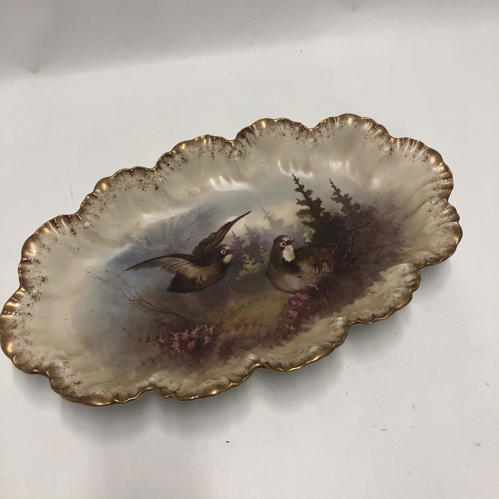 Large Game Birds Plate  Limoges Floral, gilt decorated (1 of 6)