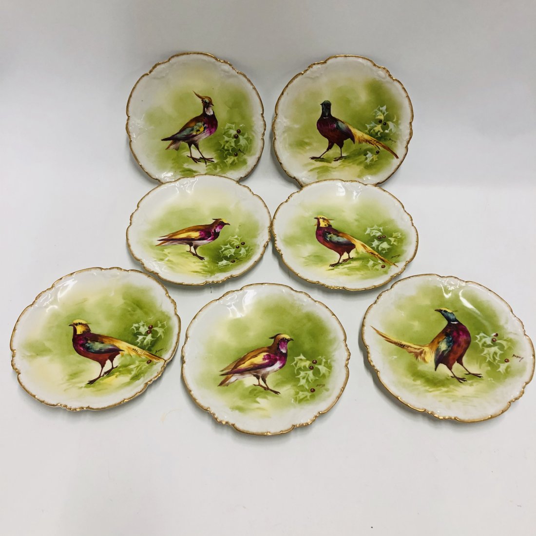 Set of seven, Limoges Game Bird Plates, artist signed (1 of 7)