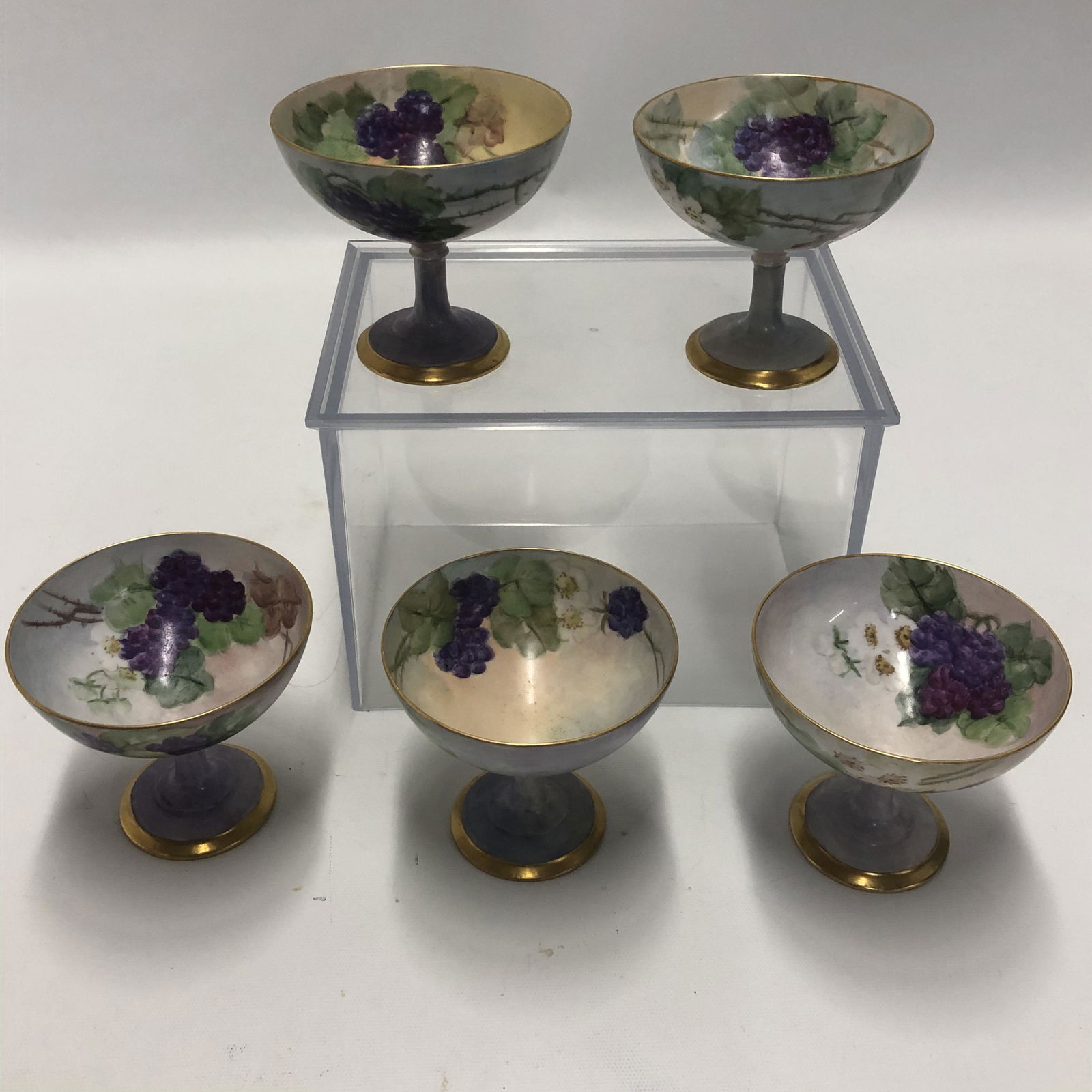 Limoges hand painted Sherbets, set of five, gilt trim (1 of 7)