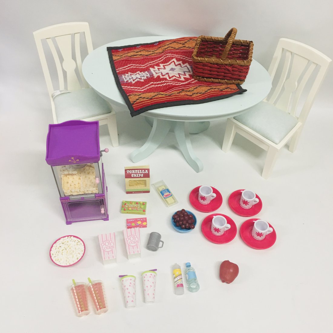 American Girl Doll Dining Table, Chairs and Popcorn: American Girl Doll Dining Table, Chairs and Popcorn Machine