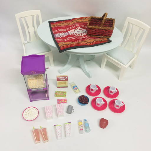 American Girl Doll Dining Table, Chairs And Popcorn