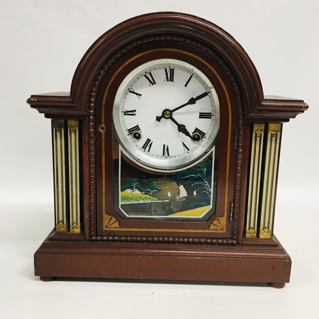 Classic Mahogany Reverse Painted Mantle Clock (1 of 5)