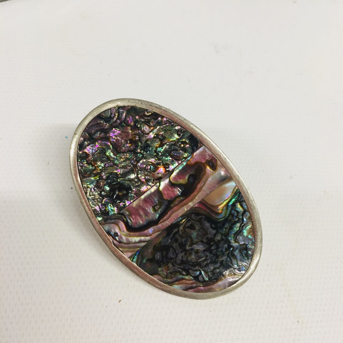 Abalone and Sterling Silver oval Belt Buckle (1 of 3)