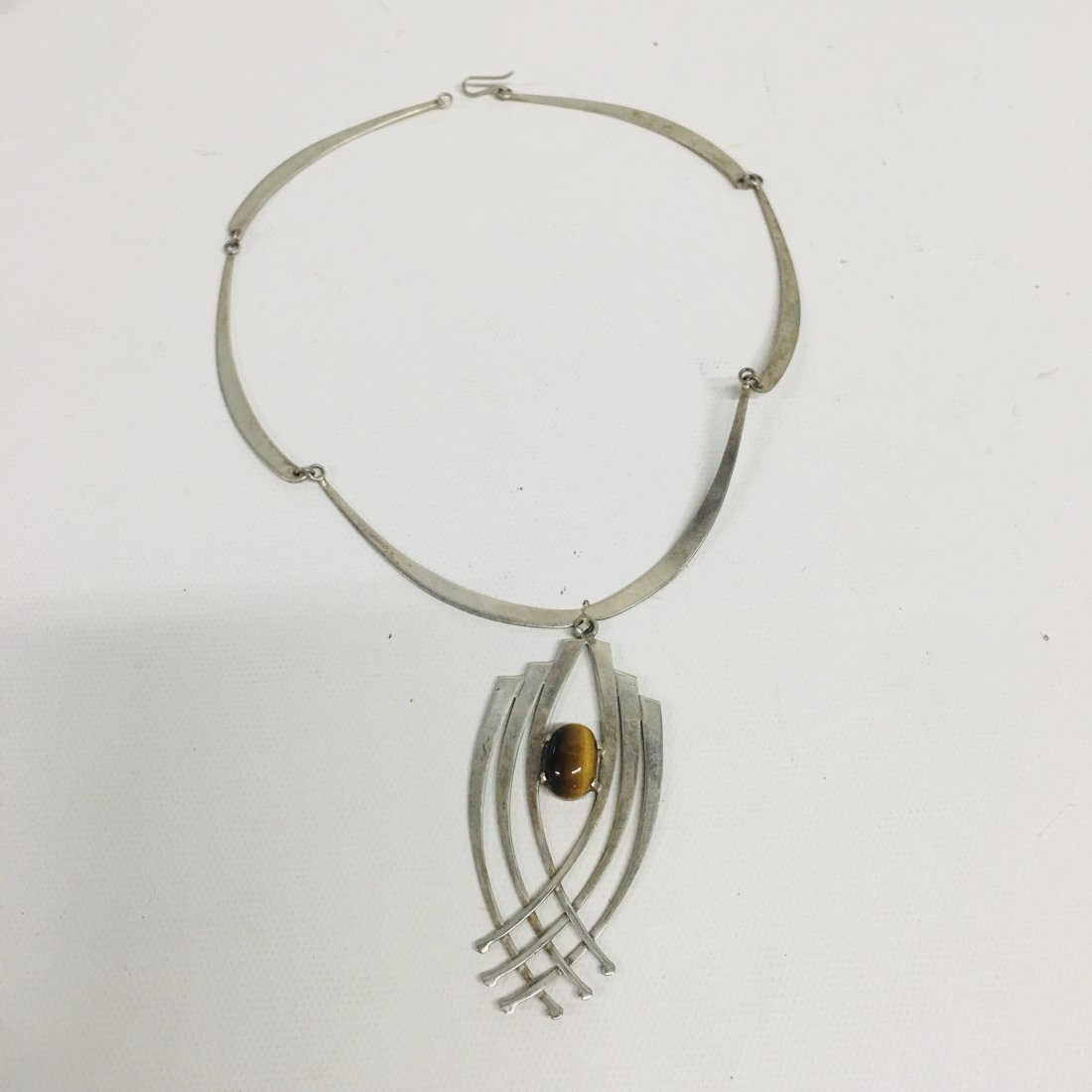 Mid Century Sterling Silver Tigers Eye Pendant Necklace (1 of 4)