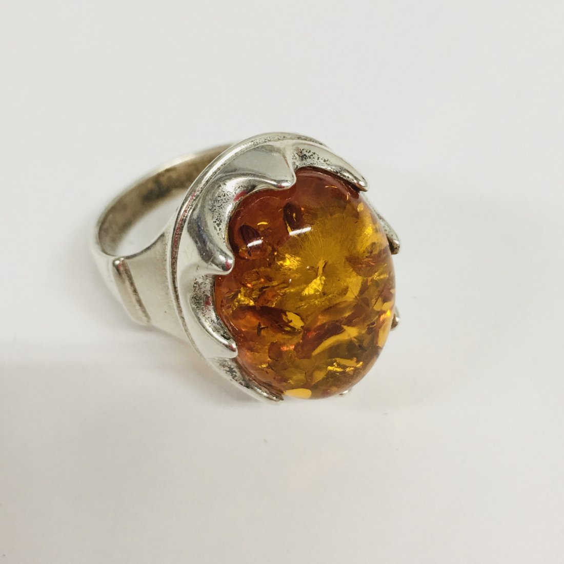 Large Amber Sterling Silver Ring, Size 10 (1 of 5)