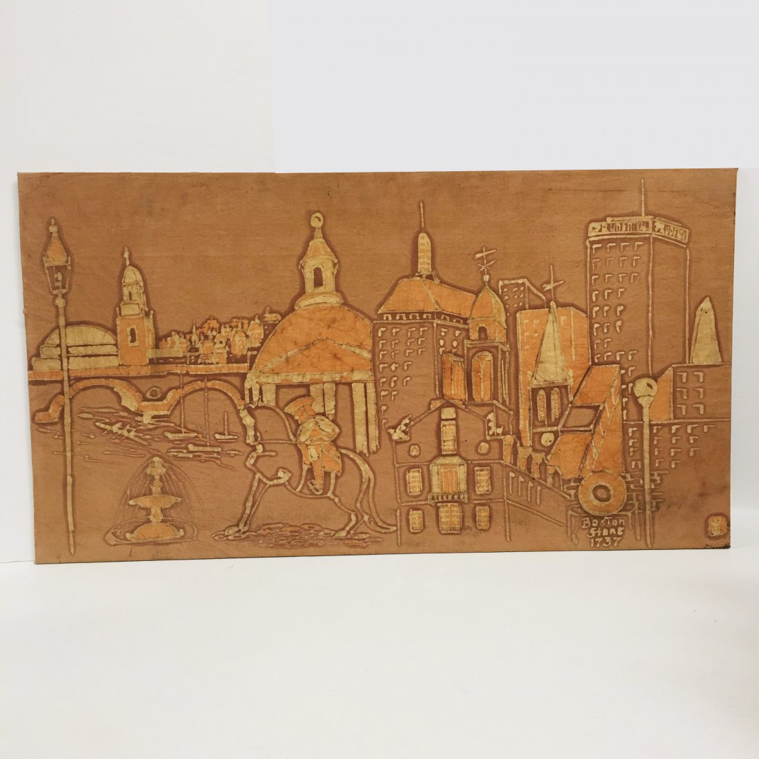Mid Century Fabric Wall hanging Boston scene (1 of 5)