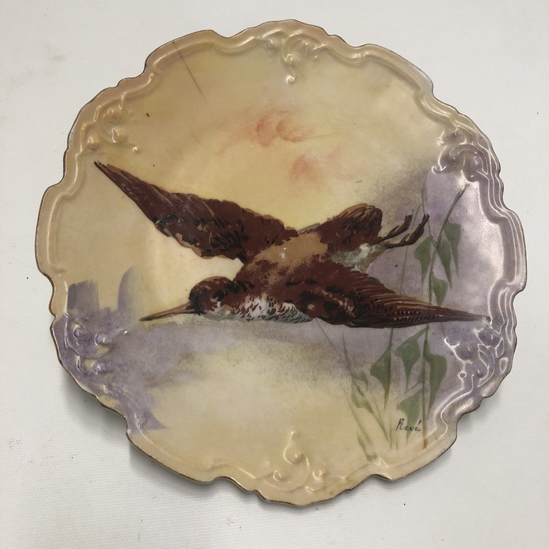 Rene signed Limoges HP Flying Game Bird Plate (1 of 6)
