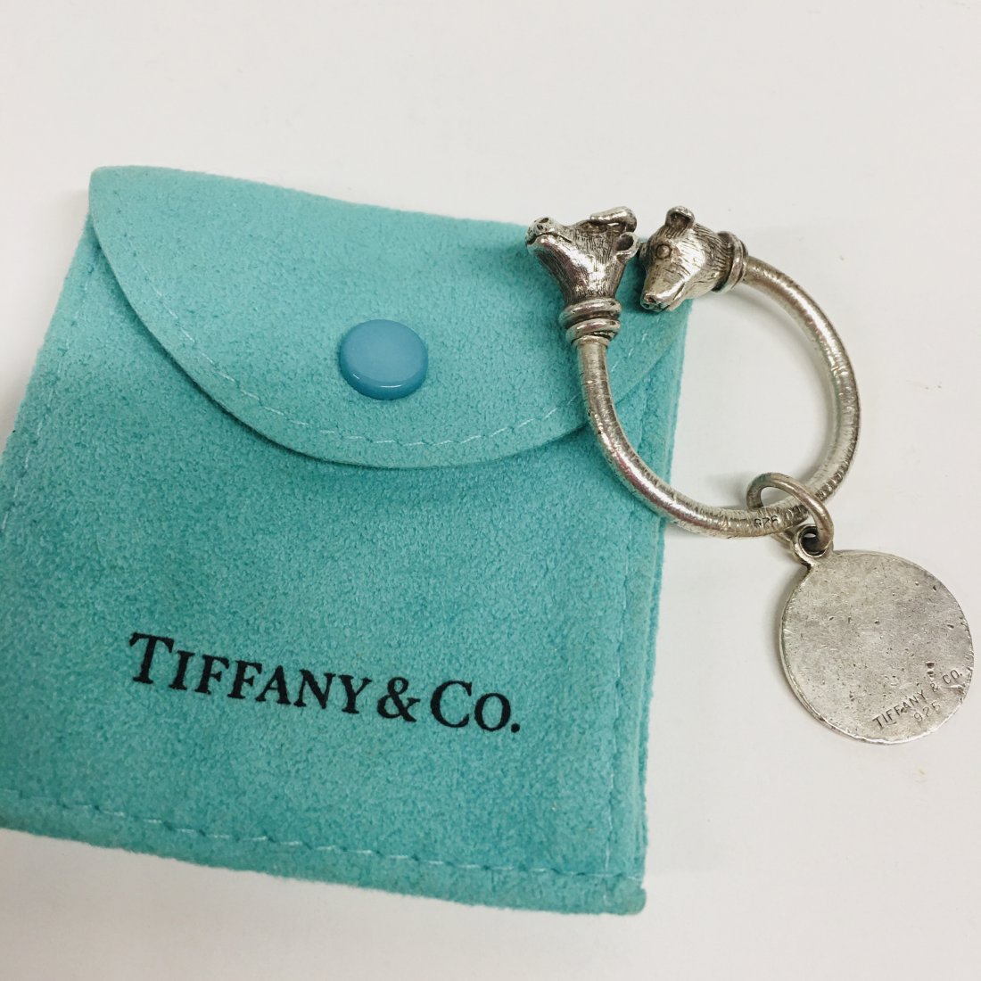 Tiffany Co. Sterling Silver Bull and Bear Key Ring: Tiffany and Co. Sterling Silver Bull and Bear Key Ring