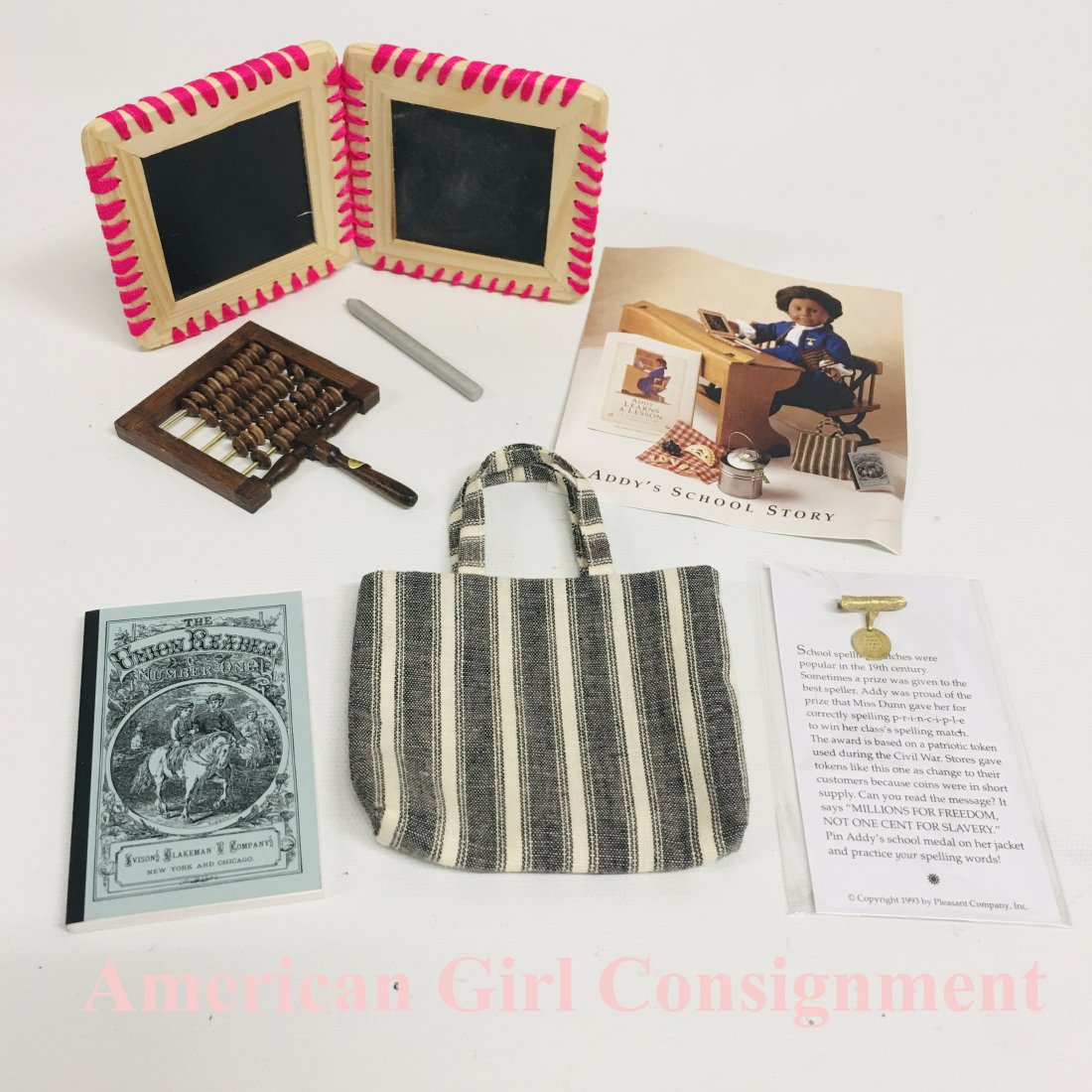 Pleasant Company Addy Striped Satchel and Supplies: Pleasant Company Striped Satchel and Supplies for American Girl Doll Addy