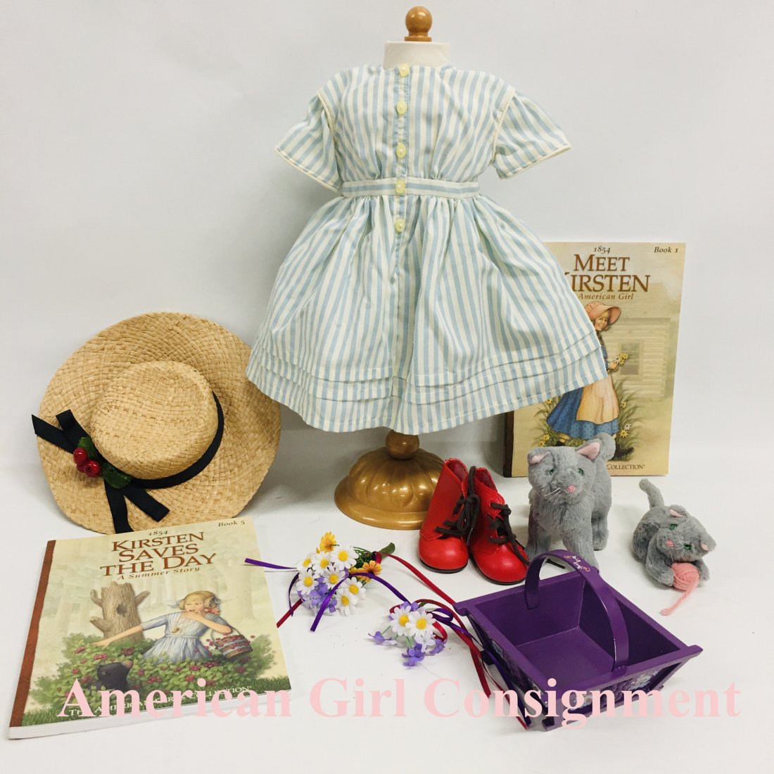American Girl Doll KIRSTEN Summer Dress, Straw Hat (1 of 5)