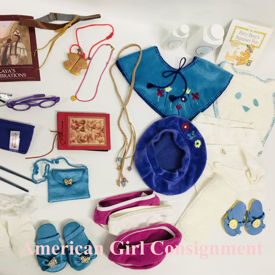 Collection American Girl Doll Clothes and Accessories: Nice Collection of American Girl Doll shoes, Bitty Baby Clothes and Accessories