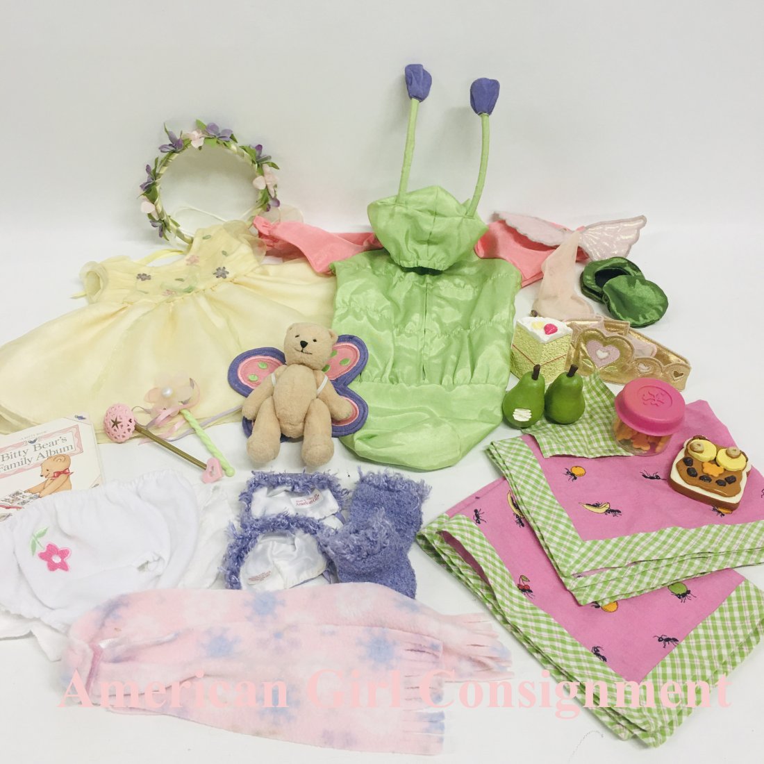 American Girl Bitty Baby Doll Costumes and Picnic: American Girl Bitty Baby Doll Costumes, Bitty Bear and Picnic ------------------ please review all pictures carefully because they are part of the description and show condition issues if any
