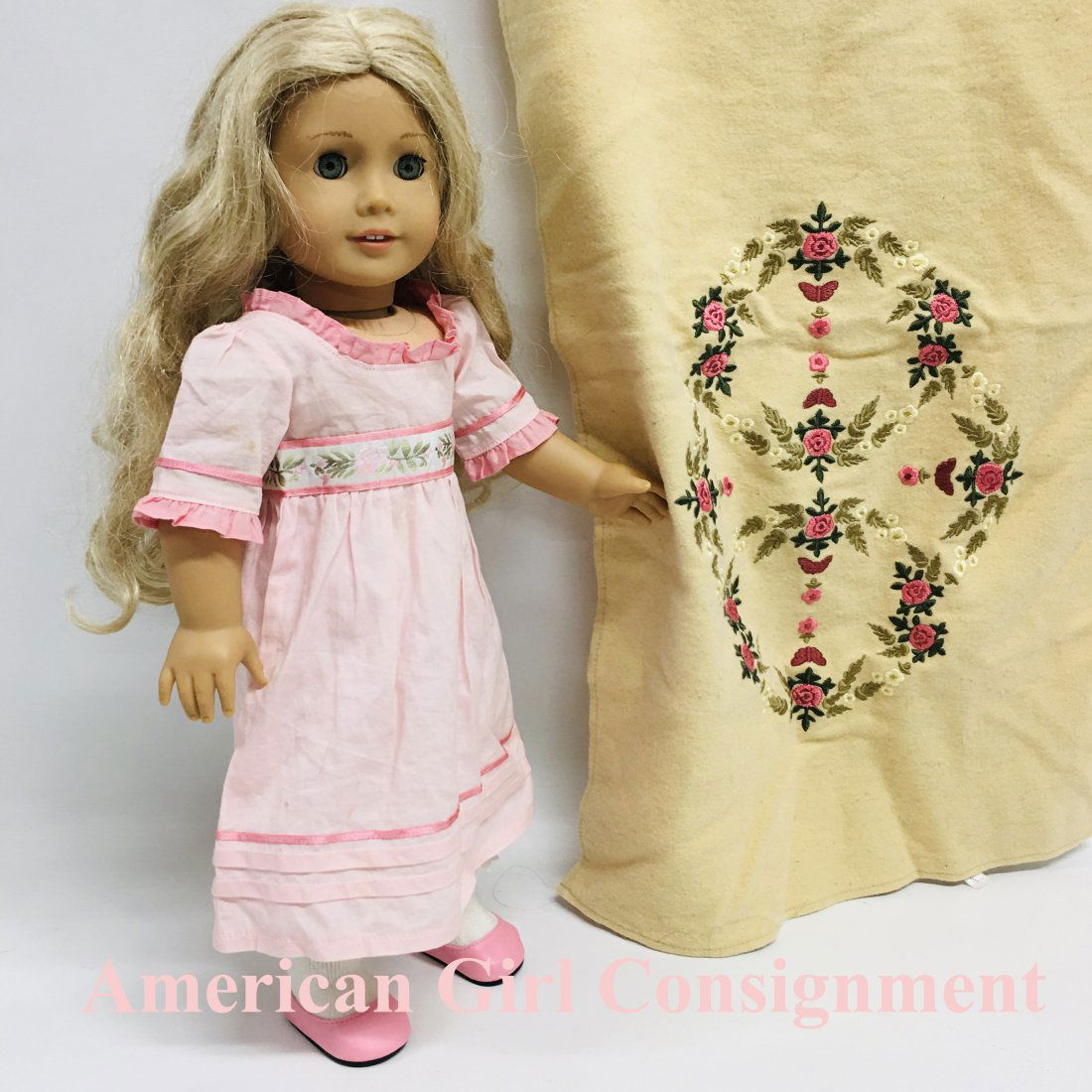 American Girl Doll Caroline and Embroidered Bedspread (1 of 9)