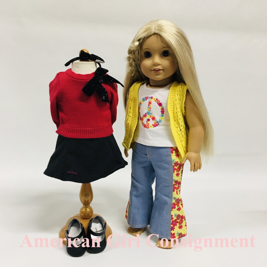 American Girl Doll Julie Albright and Sparkle Bow Sweater Outfit: American Girl Doll Julie Albright and Sparkle Bow Sweater Outfit ------------------ please review all pictures carefully because they are part of the description and show condition issues if any