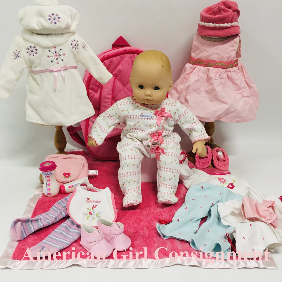 American Girl Bitty Baby Doll with Carrier and Clothes: American Girl Bitty Baby Doll with Carrier and Clothes ------------------ please review all pictures carefully because they are part of the description and show condition issues if any