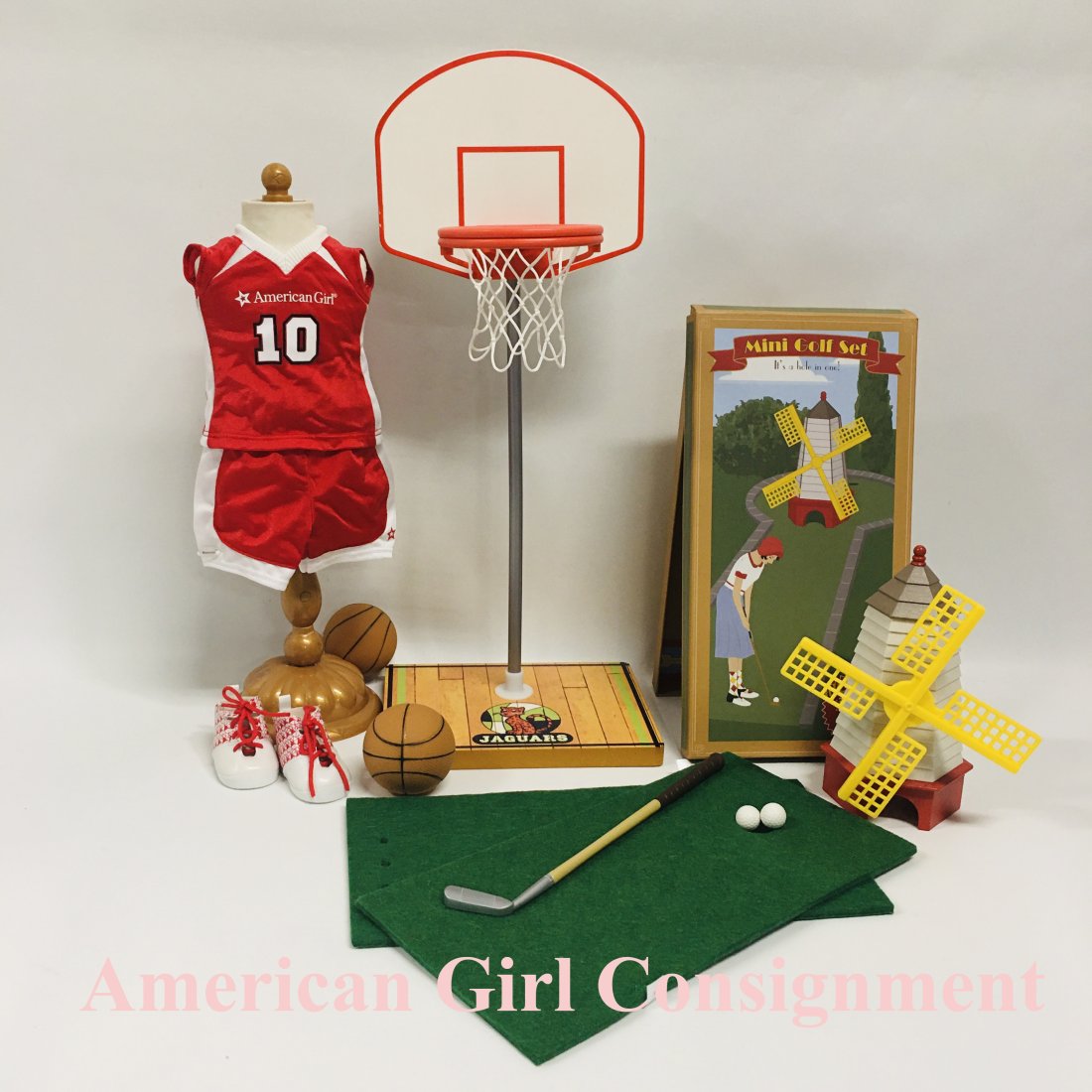 American Girl Doll Basketball and Miniature Golf Set: American Girl Doll Basketball and Miniature Golf Set ------------------ please review all pictures carefully because they are part of the description and show condition issues if any