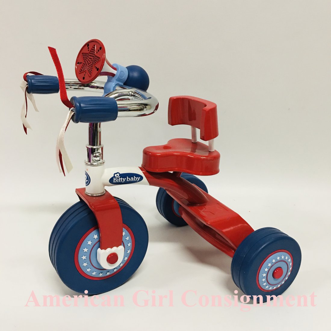 American Girl Doll Bitty Baby Patriot Tricycle: American Girl Doll Bitty Baby Patriot Red, White and Blue Tricycle ------------------ please review all pictures carefully because they are part of the description and show condition issues if any