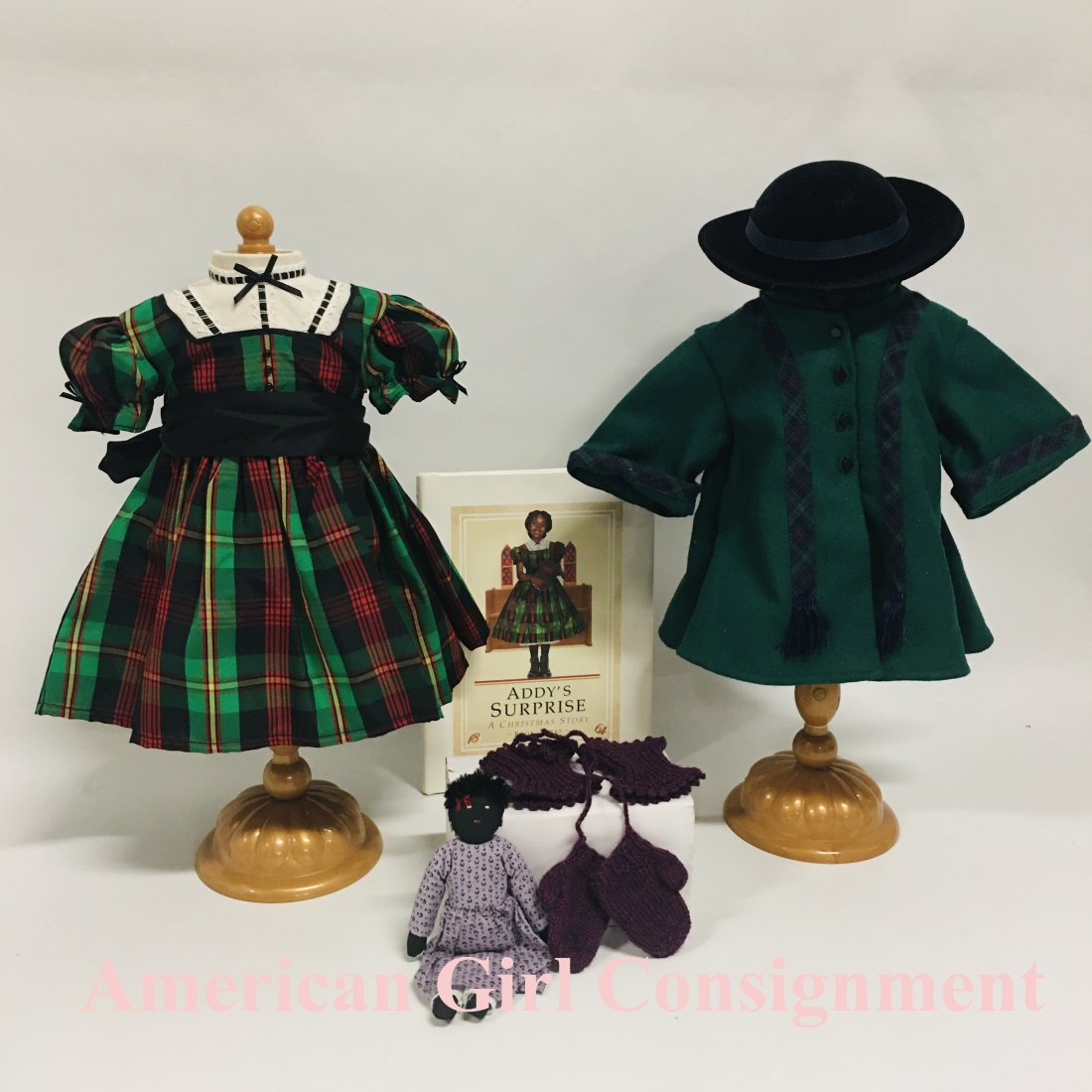 American Girl Doll Addy Christmas Dress and Ida Bean Doll: American Girl Doll Addy Christmas Dress, Ida Bean Doll and winter coat ------------------ please review all pictures carefully because they are part of the description and show condition issues if any