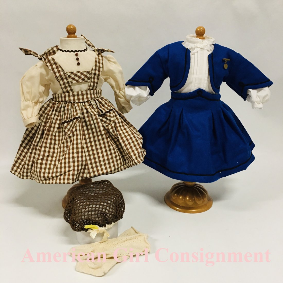 American Girl Doll Addy School Suit and Birthday Pinafore: American Girl Doll Addy School Suit with blouse and Birthday Pinafore with Snood ------------------ please review all pictures carefully because they are part of the description and show condition iss